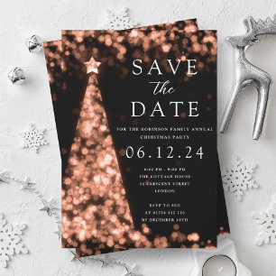Christmas Party Save The Date Rose Gold Tree Glam  Invitation