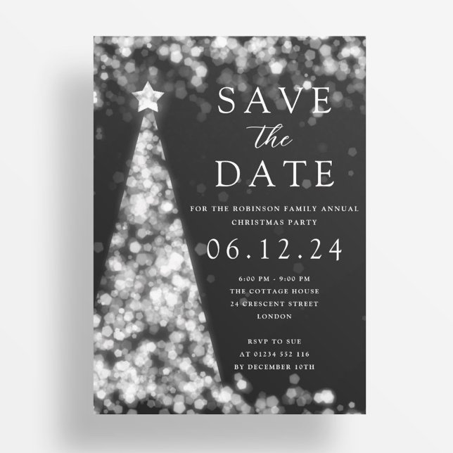 Christmas Party Save The Date Silver Tree Glam  Invitation (Christmas Party Save The Date Silver Tree Glam Invitation)