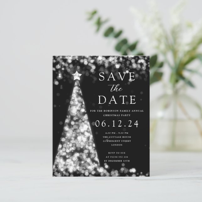 Christmas Party Save The Date Silver Tree Invite (Standing Front)