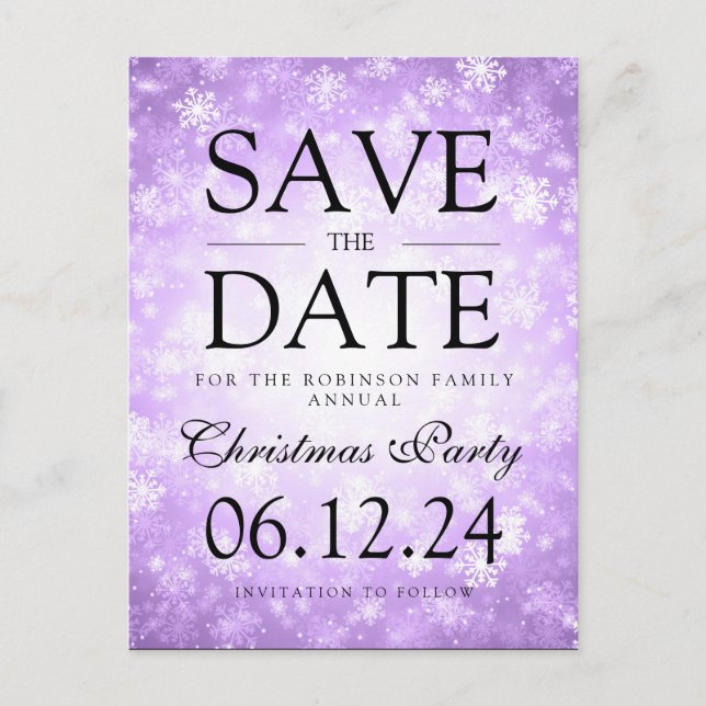 Christmas Party Save The Date Winter Purple Announcement Postcard (Front)