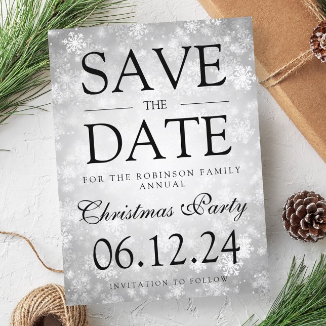 Christmas Party Save The Date Winter Silver Announcement Postcard (Christmas Party Save The Date Winter Silver Announcement Postcard)