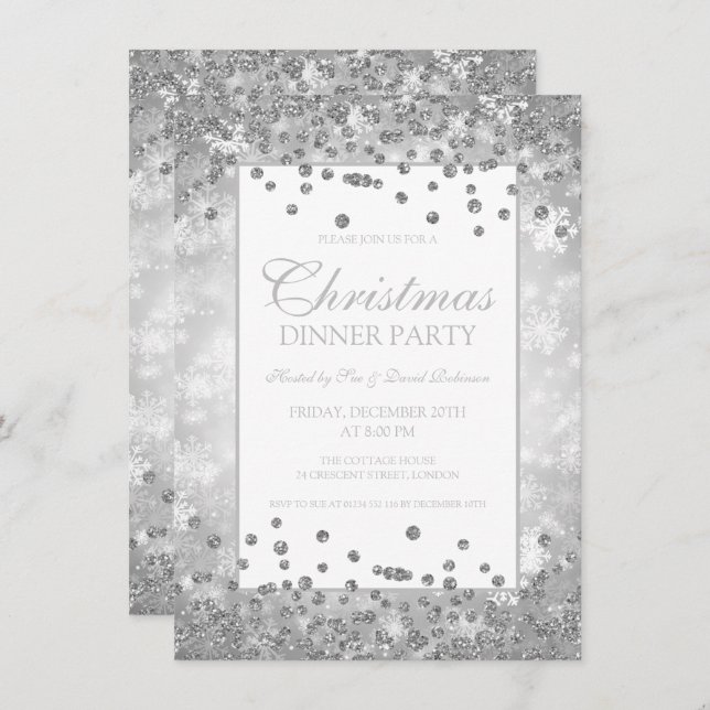 Christmas Party Silver Glitter Winter Wonder Invitation (Front/Back)