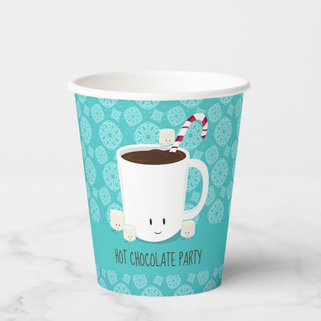 Christmas Party Snowflake Hot Chocolate Paper Cups (Front)