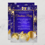 Christmas Party Snowflake Royal Blue Gold Bauble Invitation<br><div class="desc">Royal Blue Gold Bows Snowflake. Christmas Holiday Party Invitation. Elegant Xmas gold baubles with white snow gold sparkle glitter. Please Note: All flat images!</div>