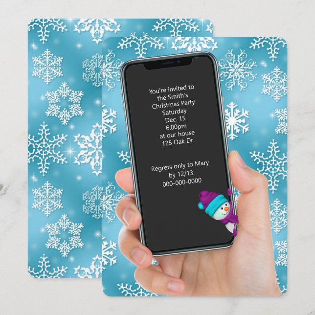 Christmas party snowflake text message invitation (Front/Back)