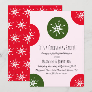 Christmas Party Snowflakes Pink Red Dots Invitation