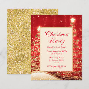Christmas Party Sparkling Trees Red w/ Glitter Invitation