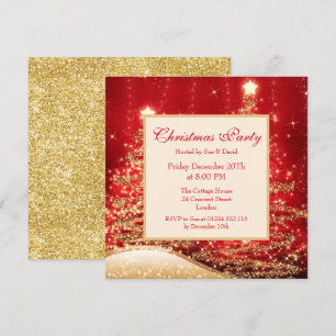 Christmas Party Sparkling Trees Red w/ Glitter Invitation