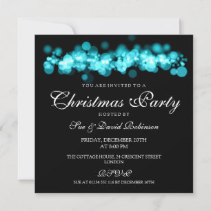 Christmas Party Turquoise Bokeh Lights Invitation