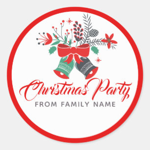 Christmas Party Typography & Bells Bouquet Classic Round Sticker