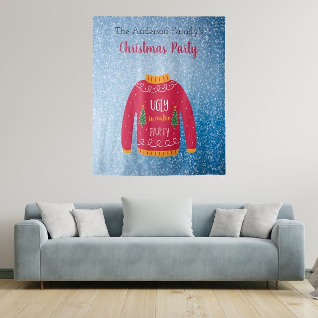 Christmas party ugly sweater red blue snow tapestry (Creator Uploaded)