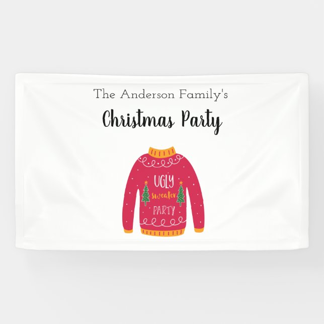 Christmas party ugly sweater red white banner (Horizontal)