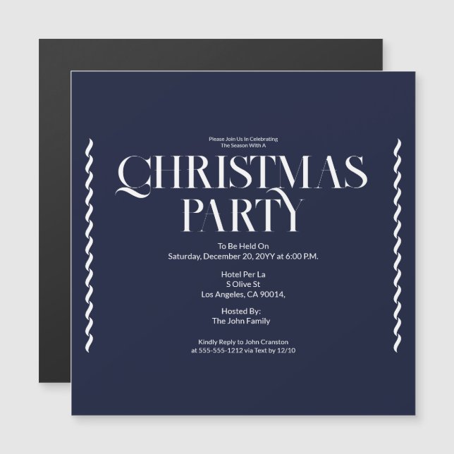 Christmas Party Vintage Elegant blue Invitation (Devant / Derrière)