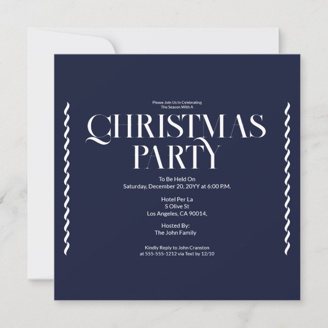 Christmas Party Vintage Elegant blue Invitation (Devant)