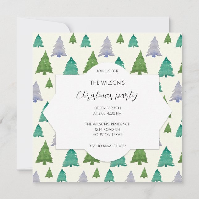 Christmas Party Watercolor Tree Illustration Invitation (Front)