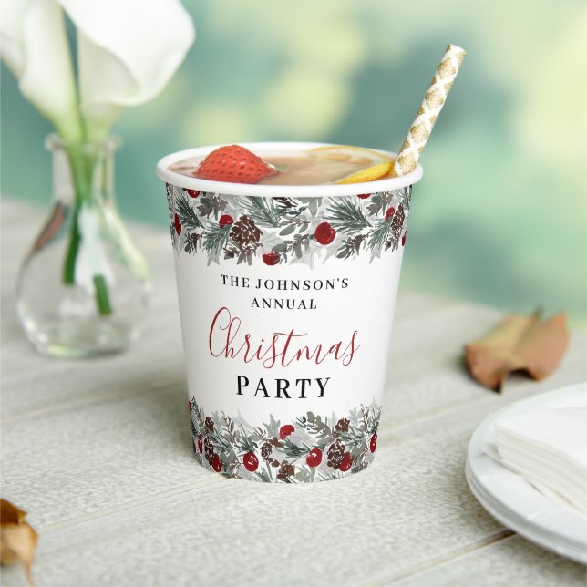 Christmas Party Watercolor Wreath Paper Cups (Insitu)
