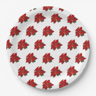 Christmas Party Watercolour Poinsettia Pattern Paper Plate