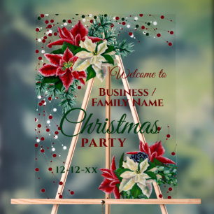 Christmas Party Welcome Floral Poinsettia Winter Acrylic Sign