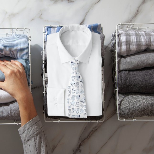 Christmas Party white blue knitted winter wear Tie (Creator Uploaded)