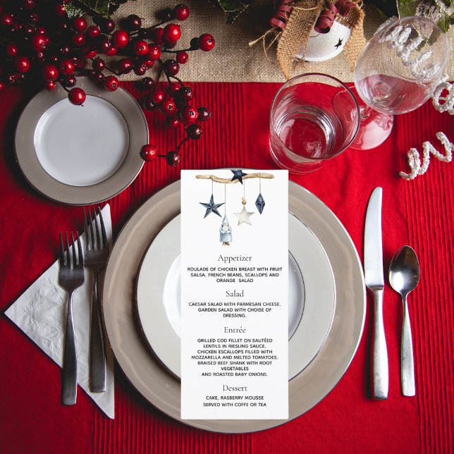Christmas party white blue nordic menu card (Creator Uploaded)