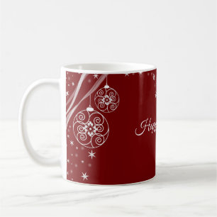 Christmas Party White Ornaments Stars Red Elegant Coffee Mug