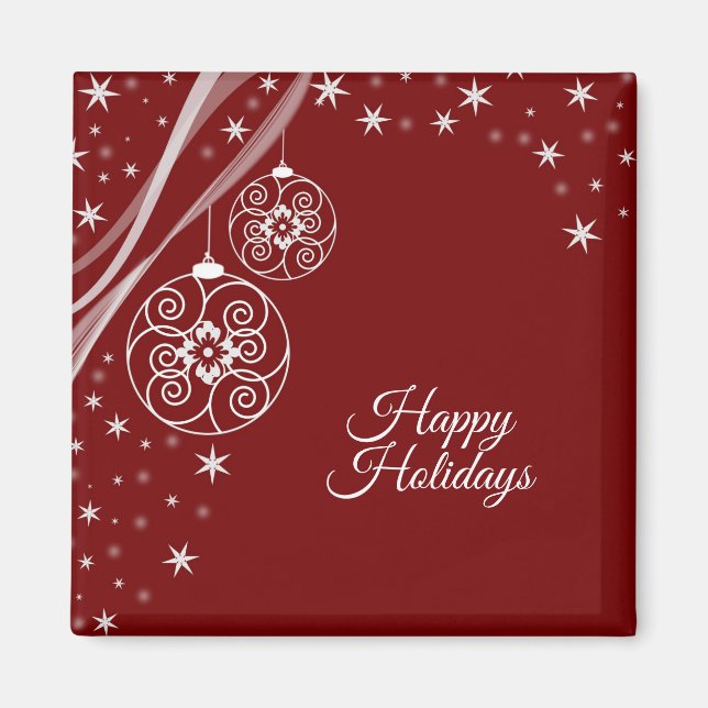 Christmas Party White Ornaments Stars Red Elegant Magnet (Front)