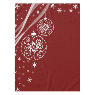Christmas Party White Ornaments Stars Red Elegant Tablecloth