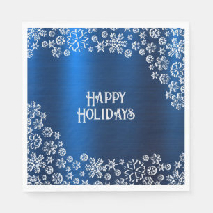 Christmas Party White Snowflakes Navy Blue Napkin