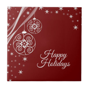 Christmas Party White Stars Red Elegant Tile