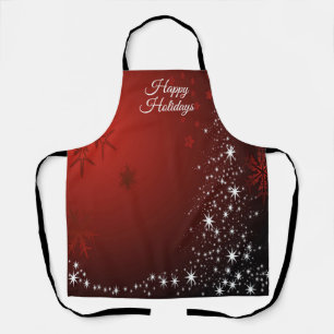 Christmas Party White Stars Tree Red Snowflakes Apron