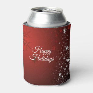 Christmas Party White Stars Tree Red Snowflakes Can Cooler