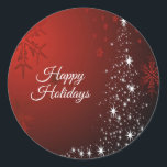 Christmas Party White Stars Tree Red Snowflakes Classic Round Sticker<br><div class="desc">Christmas Party White Stars Tree Red Snowflakes Classic Round Sticker. Unique,  beautiful,  stylish design. Easy to be personalized. Font style,  size and colours can be changed. Matching items are available.</div>