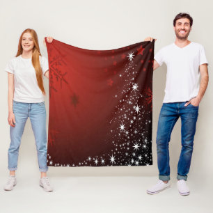 Christmas Party White Stars Tree Red Snowflakes Fleece Blanket