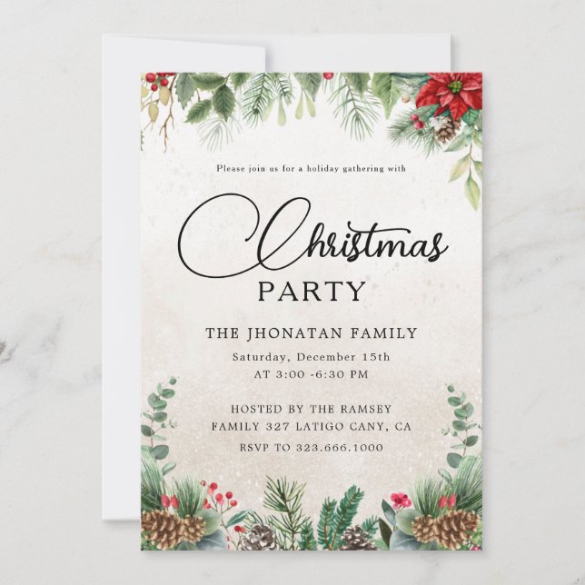 Christmas Party Winter Botanical Invitation (Front)