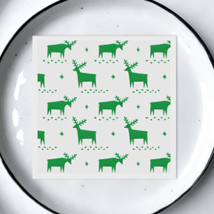 Christmas Party   Winter Green Reindeer Pattern Napkin