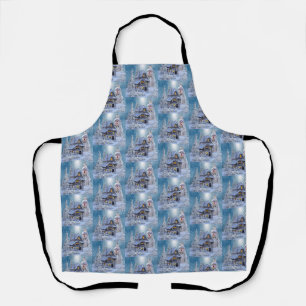 Christmas Party Winter White Snowman Blue Rustic Apron