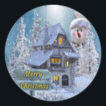 Christmas Party Winter White Snowman Blue Rustic Classic Round Sticker<br><div class="desc">Christmas Party Winter White Snowman Blue Rustic Classic Round Sticker. Unique,  beautiful,  stylish design. Easy to be personalized. Font style,  size and colors can be changed. Matching items are available.</div>
