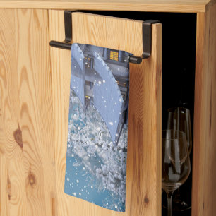 Christmas Party Winter White Snowman Blue Rustic Kitchen Towel