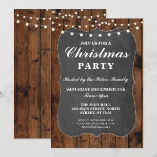 Christmas Party Wood Rustic Chalk Dinner Day Invitation
