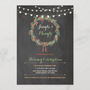 Christmas Party Wreath Merry Jingle Mingle Invite