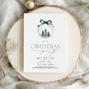 Christmas Party Xmas Bauble Green Gold Invitation