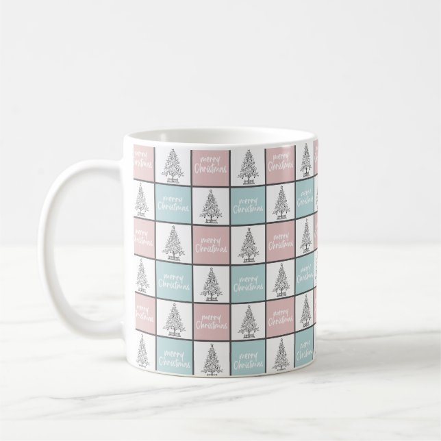 Christmas Pastel Blue and Pink Modern Pattern Coffee Mug (Left)