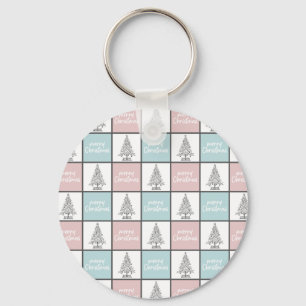 Christmas Pastel Blue and Pink Modern Pattern Keychain