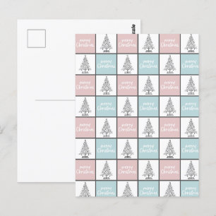 Christmas Pastel Blue and Pink Modern Pattern Postcard