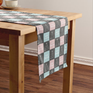 Christmas Pastel Blue and Pink Modern Pattern Short Table Runner