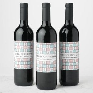 Christmas Pastel Blue and Pink Modern Pattern Wine Label