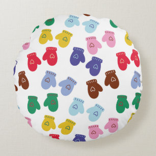 Christmas Pastel Cozy Winter Gloves Round Pillow
