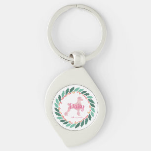 Christmas pastel pink poodle keychain Custom Name