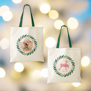 Christmas pastel pink poodle Tote Bag Custom Photo
