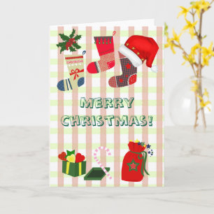 Christmas pastel plaid and cute holiday icons card